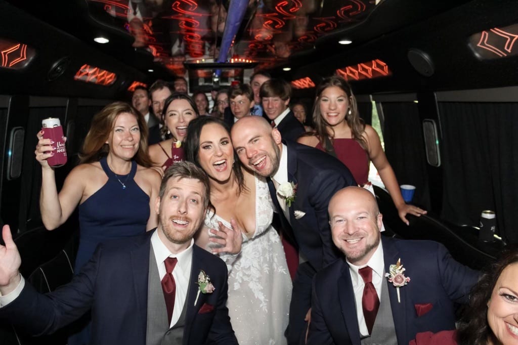 Guests celebrating together at an elegant wedding reception